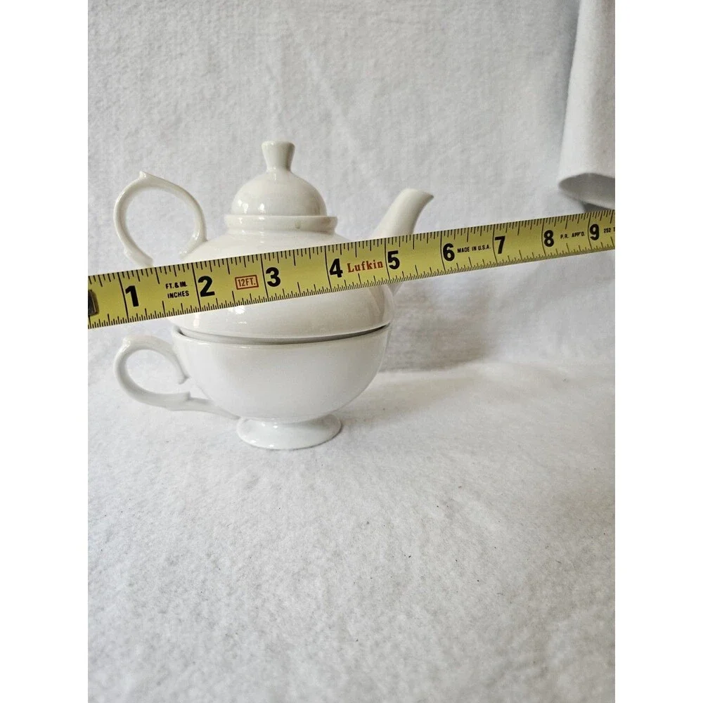 World Market White Tea For One Teapot Cup Set Infuser Ceramic Made In China